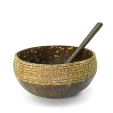 Load image into Gallery viewer, Coconut Bowls &amp; Spoons Set | Natural Wooden Bowls | Cosmos Pattern
