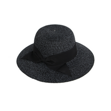 Load image into Gallery viewer, Straw Hat with Black Bow - Nude &amp; Black Colour
