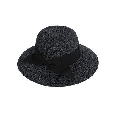 Straw Hat with Black Bow - Nude & Black Colour