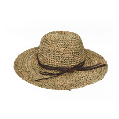 Handmade Straw Hat - Brown Leather Ribbon