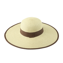 Load image into Gallery viewer, Large Brim Straw Hat with Ribbon - Green &amp; Nude colour
