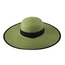 Load image into Gallery viewer, Large Brim Straw Hat with Ribbon - Green &amp; Nude colour
