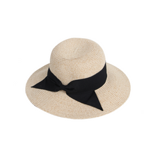 Load image into Gallery viewer, Straw Hat with Black Bow - Nude &amp; Black Colour
