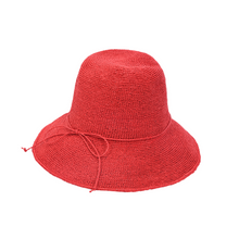 Load image into Gallery viewer, Folding Crocheted Straw Hat - Black, Red, Blue and Nude Colours
