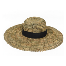 Load image into Gallery viewer, Handmade Straw Hat Wide Brimmed with Black Ribbon 
