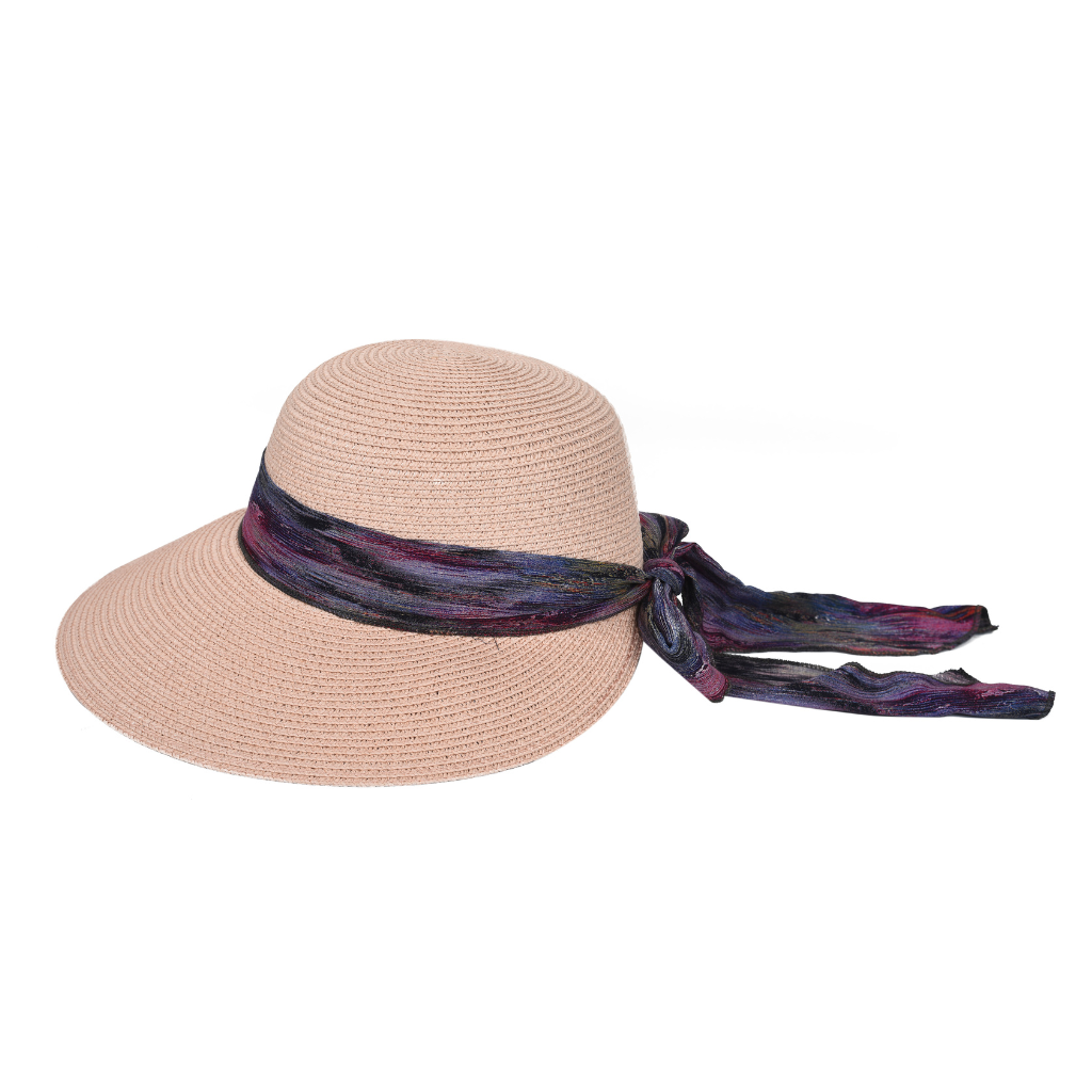 Elegant Women Straw hat with ribbon - Pink