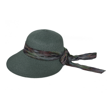 Elegant Women Straw hat with ribbon - Green