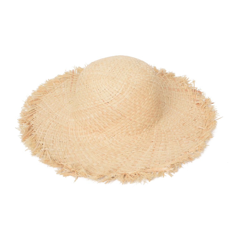 Handmade Straw Hat - Frayed Wide-Brimmed