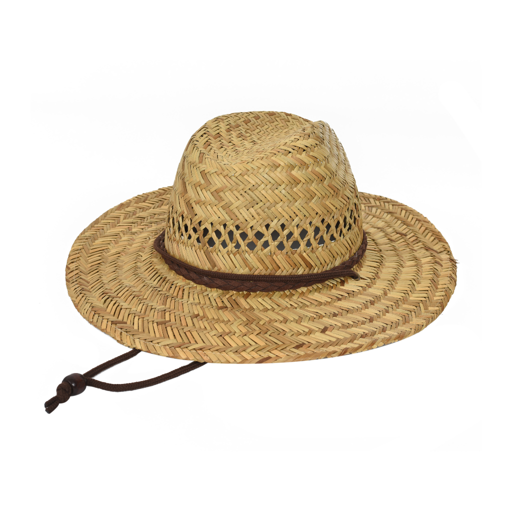 Men Straw Western Hat - Wide Brimmed - Natural Color with Braided Cord Hatband