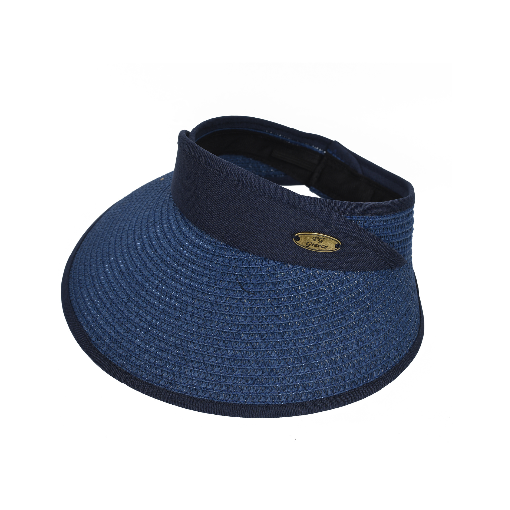 Straw Visor Hat - Natural & Blue