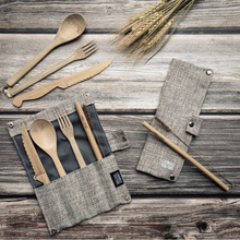 Load image into Gallery viewer, Reusable Bamboo Cutlery Set | Natural Wooden Utensils | Ash (Light Grey)
