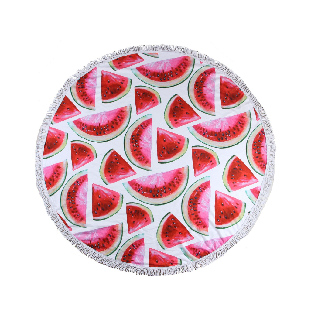 Round Beach Towel - Small watermelons - Fringed trim