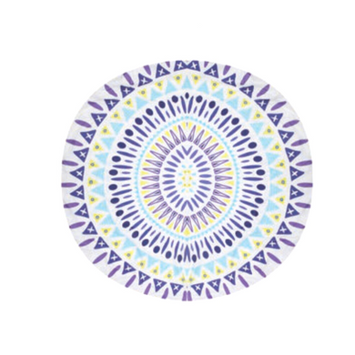 Round Beach Towel - Colorful - Purple, Yellow & Turquoise - Fringed trim