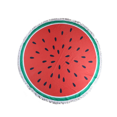 Round Beach Towel - Watermelon - Fringed trim