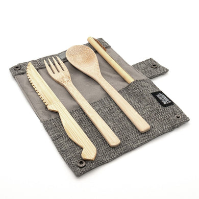 Reusable Bamboo Cutlery Set | Natural Wooden Utensils | Ash (Light Grey)