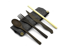 Load image into Gallery viewer, Reusable Eco-friendly Cutlery Set | Dark Wood Travel Utensils | Dark Grey
