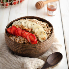 Load image into Gallery viewer, Coconut Bowls &amp; Spoons Set | Natural Wooden Bowls | Striped Pattern
